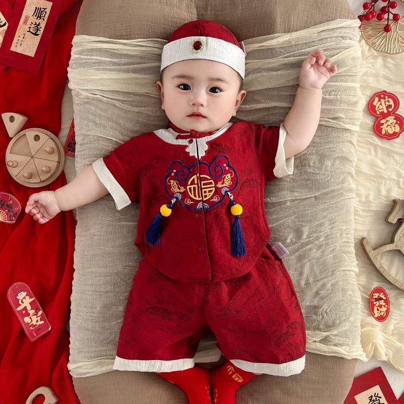 2025年夏季男童汉服夏装婴儿中式唐装女宝宝周岁礼服国风套装5295