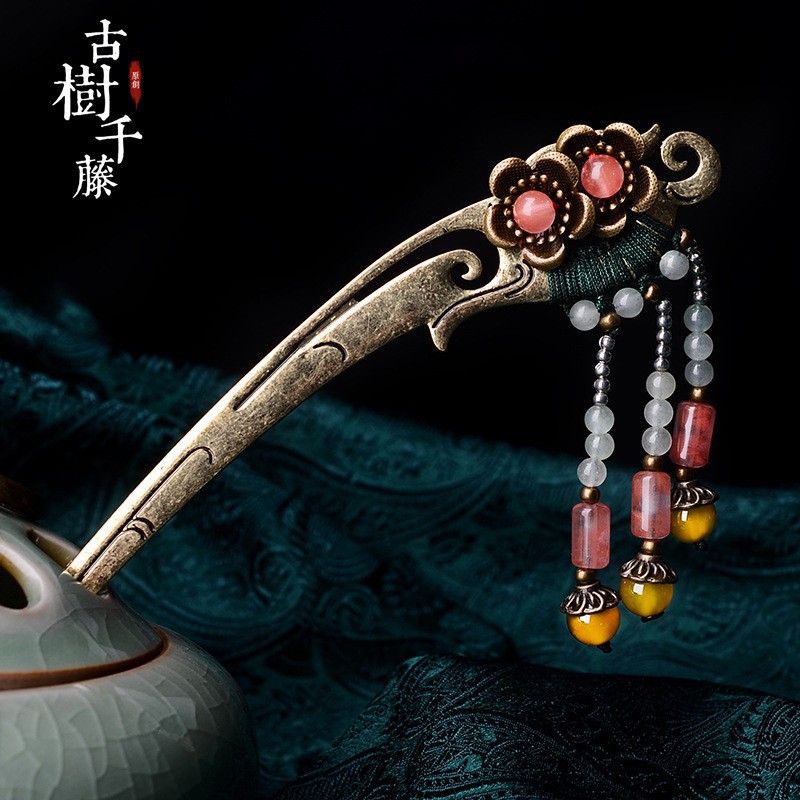 古风发簪复古气质金属步摇日常盘发发簪流苏坠子小清新新娘发饰