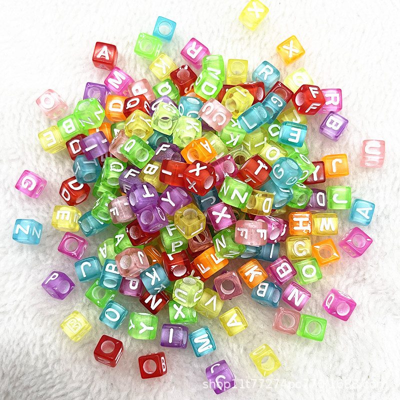 6mmアクリル散珠カラー英語滴油アルファベットビーズDIYアクセサリー子供早教ビーズ