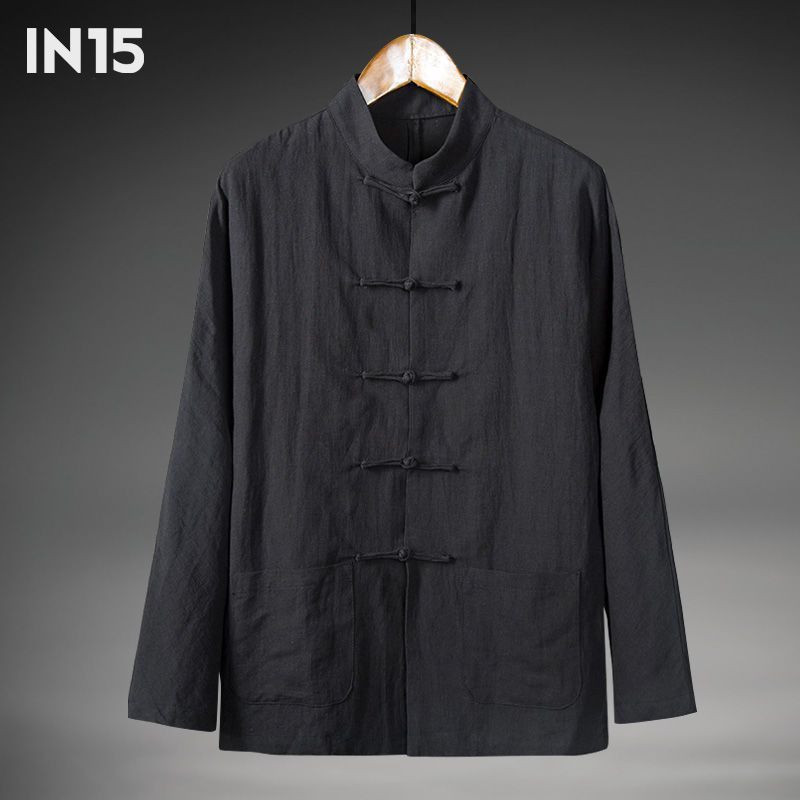 Otoño e invierno nuevo estilo chino retro para hombres camisa de lino de estilo chino para hombres de manga larga de algodón y lino con hebilla camisa cuello alto traje Tang