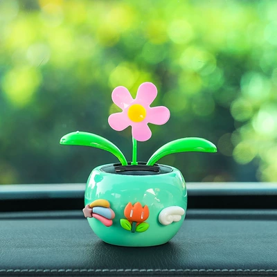 Summer New Car Decoration Plastic High Temperature Resistant Sunflower Car Accessories Internet Celebrant Swing Apple Flower Decoration (Car ornaments) - three-small-green-flowers