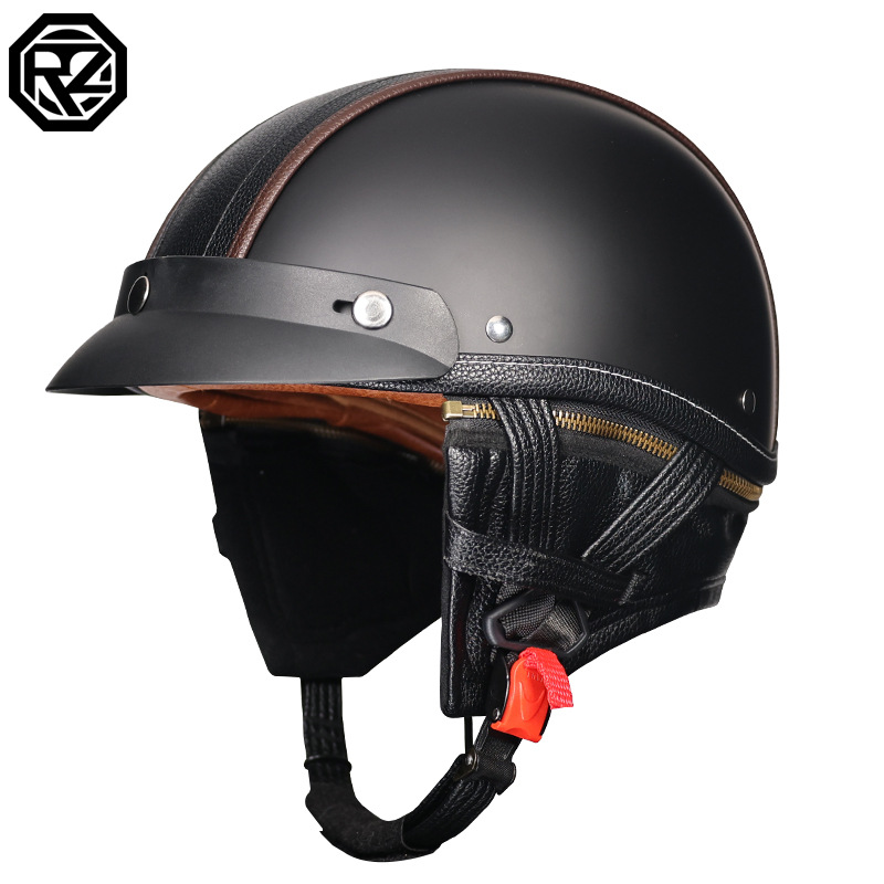 Casco de crucero retro para hombre, motocicleta, mujer, verano, cuatro estaciones, ciclismo, medio casco, botella eléctrica, casco, garra