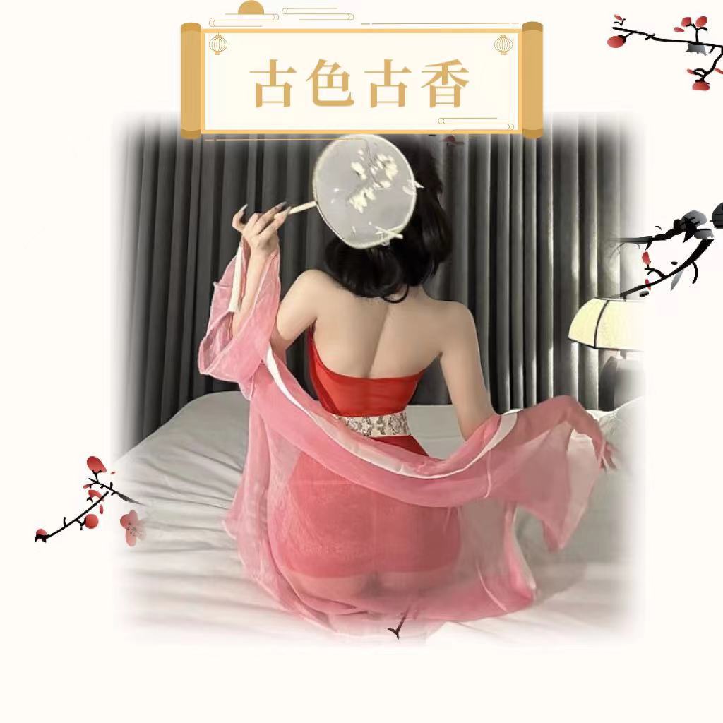 Sexy Lingerie Costume Set with Mesh Fabric, Red Stockings and White Ears — detail image 4