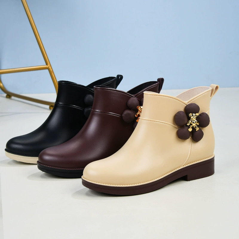 Мода трансграничная женская короткая дождевая обувь Four Seasons Леди Водонепроницаемая нескользящая и хлопок теплая женская водная обувь завод прямые продажи