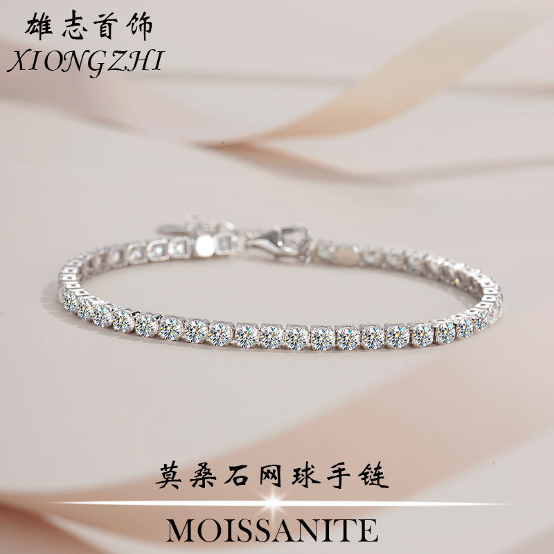 Cross-border e-commerce s925 sterling silver moissanite bracelet full diamond Women's adjustable luxury 18k platinum tennis chain Japan and South Korea Cross-border e-commerce s925 sterling silver moissanite bracelet full diamond Women's adjustable luxury 18k platinum tennis chain Japan and South Korea