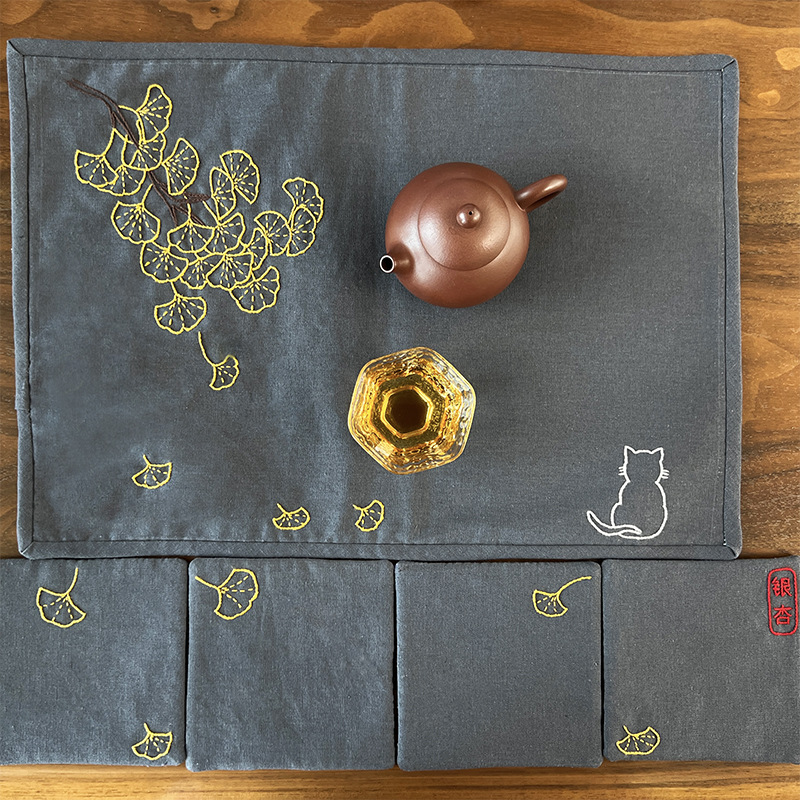 Bordado diy camelia estera de té estilo chino zen lu bordado hecho a mano diy estera de té de algodón y lino bordado tridimensional principiante bandera de té image 9