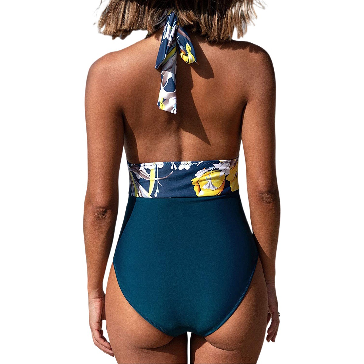 Traje de baño de una pieza con halter, espalda descubierta, estampado – Producto transfronterizo