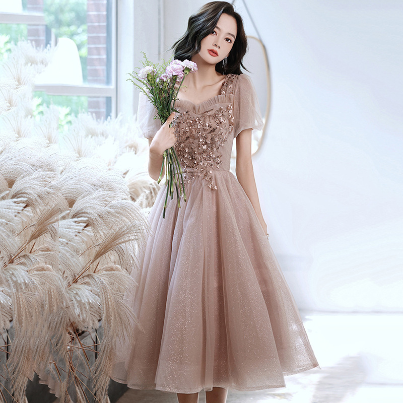 Pequeño vestido de noche de las mujeres banquete elegante dama de honor Rosa cumpleaños anfitrión puede llevar vestido de la reunión anual en horas ordinarias