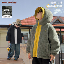 童装男童羊羔毛外套2025冬季新款儿童连帽加厚衣服大童秋冬上衣潮