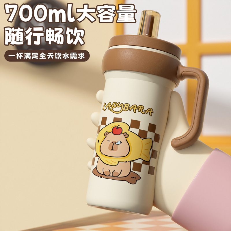 新款卡皮巴拉保温杯女生水杯大容量冰霸杯高颜值把手杯吸管杯子|undefined