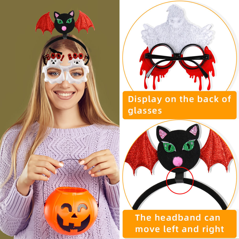 120g Weight headband, Glasses Event & Party Supplies 1 Piece Quantity Party, Festival Occasion Plastic, Felt cloth Material Halloween Festival Spider, Bat Pattern Cute Style Halloween Cute Spider Bat Plastic Felt Cloth Party Festival Headband Glasses 1