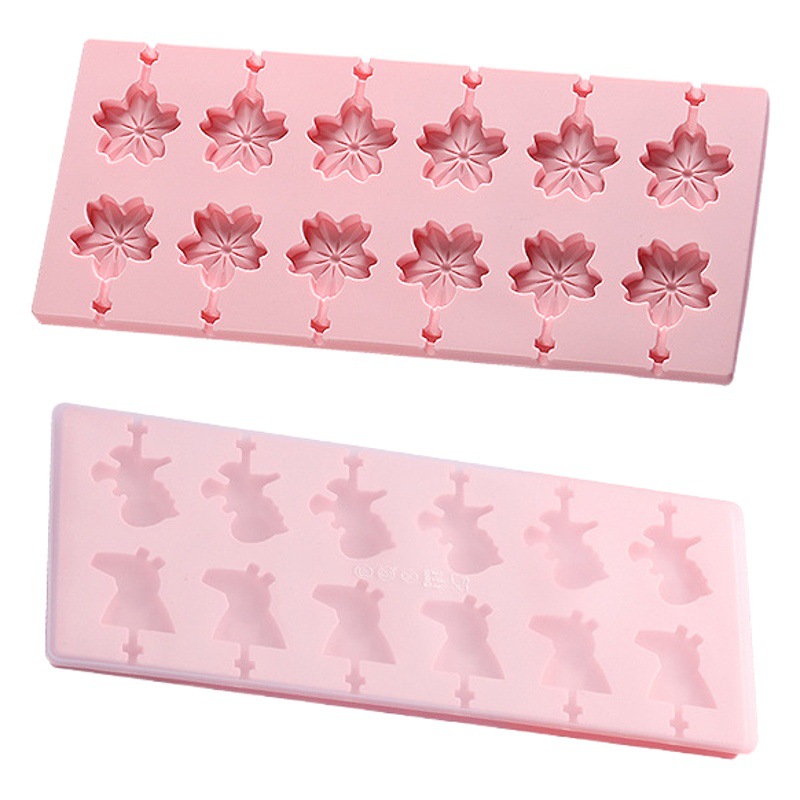 Silicone Lollipop Cheese Stick Mold Children's DIY Pear Paste Candy Mold 12-Pack Chocolate Mold with Cover