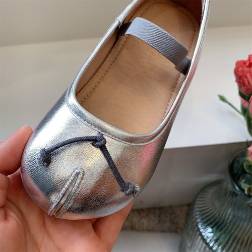 Silver fake split-toe children's shoes for children 1-3-6 years old girls' small leather shoes 2024 spring shallow mouth baby princess shoes