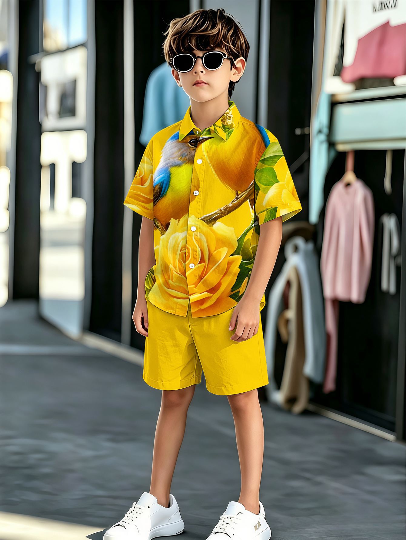 Jungen Set Mit Blumenmuster Hemd Und Shorts Für Den Sommer_voghion.com