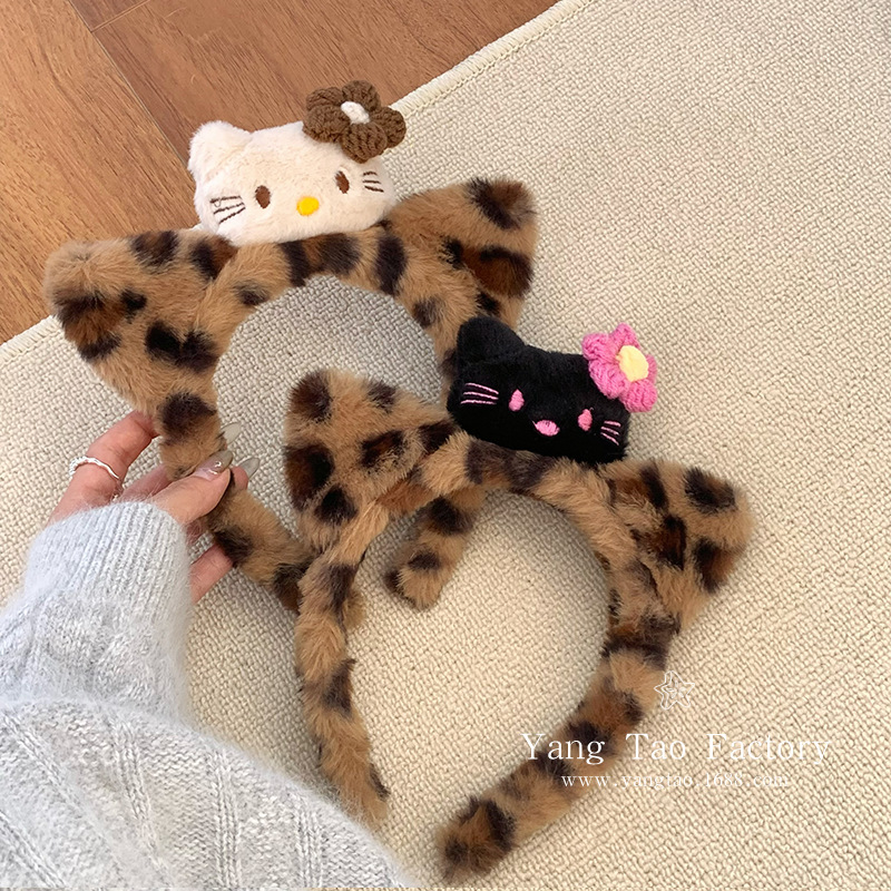 Caricatura encantadora Kitty Hairband ~ Peludo Otoño Invierno Nuevo Black Pkt Cat Headband Caricature Facial Hairband Chick