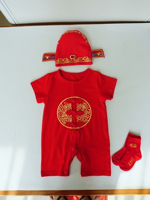 婴儿夏季红色短袖衣服宝宝满月爬服百天连体衣夏装民族风短爬|undefined