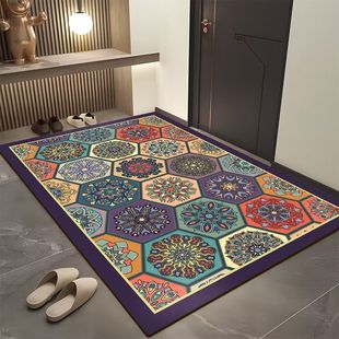 American Style Retro Tile Crystal Velvet Floor Mat Door Dirt-resistant Entrance Door Floor Mat Cross-border Non-slip Foot Mat