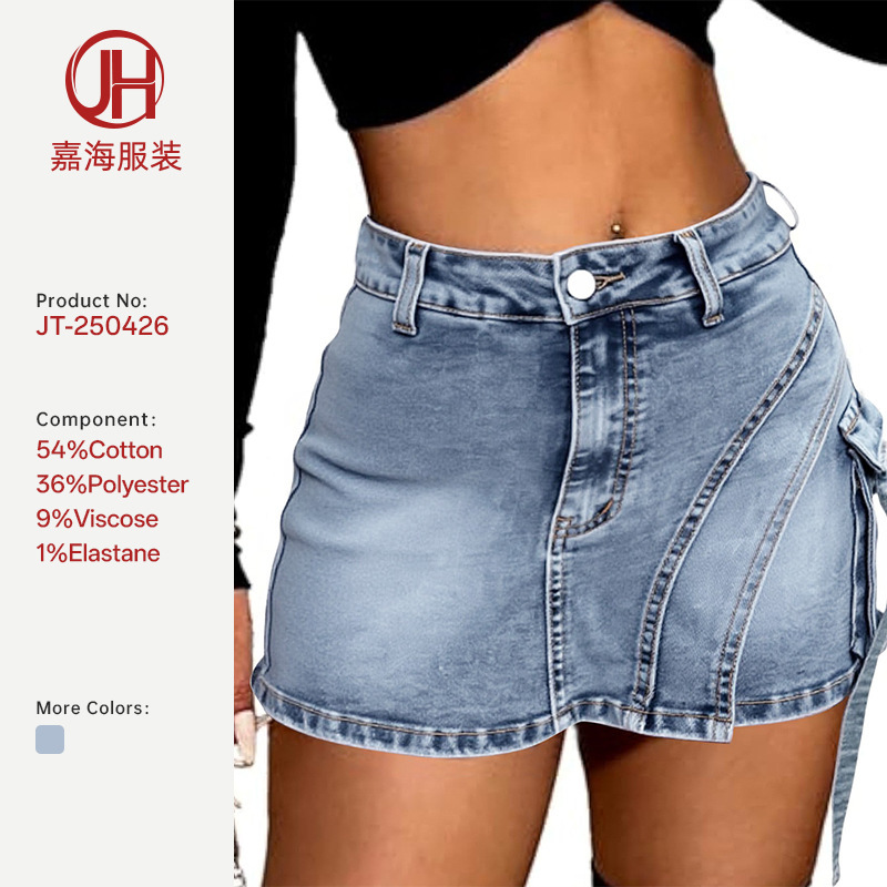 European and American Style Hot Girl Stretch Denim Shorts Women's 2026 Summer New Slimming A-Line Wide-Leg Hot Pants Cross-Border
