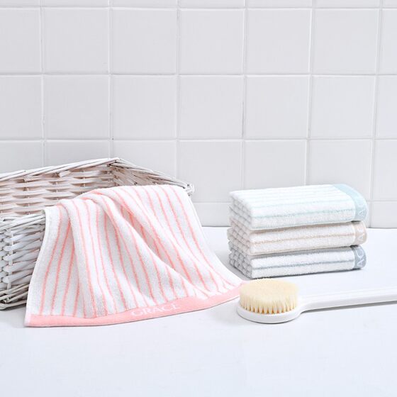 Jie Liya Square Scarf Pure Cotton Soft Absorbent Striped Cotton Square Scarf Embroidered logo Jie Liya 6449