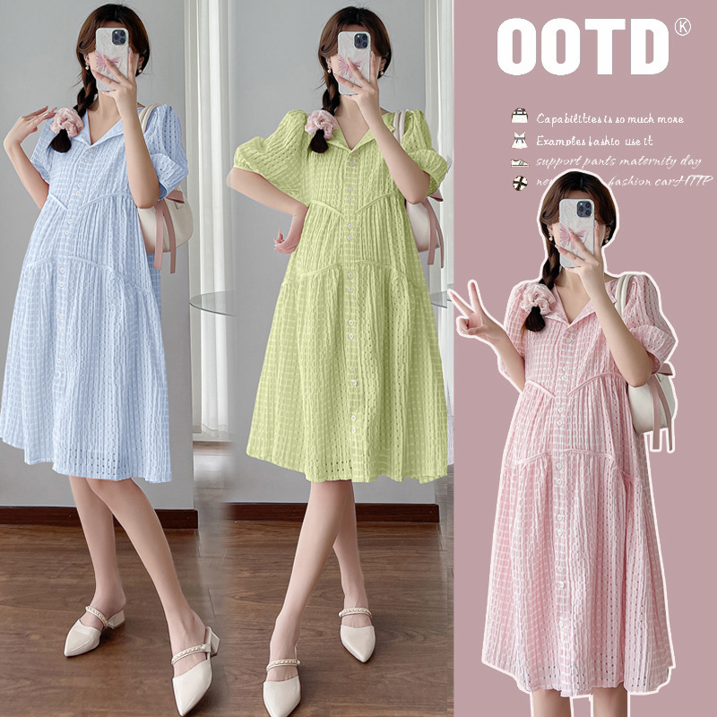 Real Shot New French Loose Slim Breastfeeding Wear plus size Pregnant Women dress Live