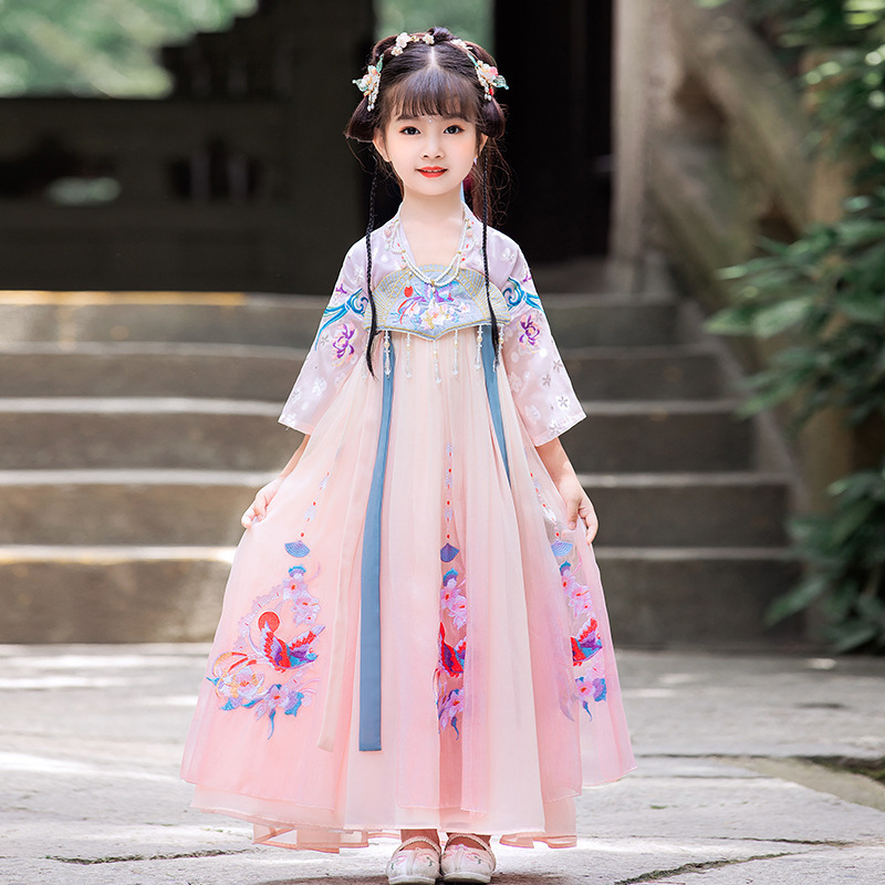 Hanfu girls Chinese ancient folk Han Tang princess cosplay dress ru fairy skirt children antique Chinese traditional folk dance costumes