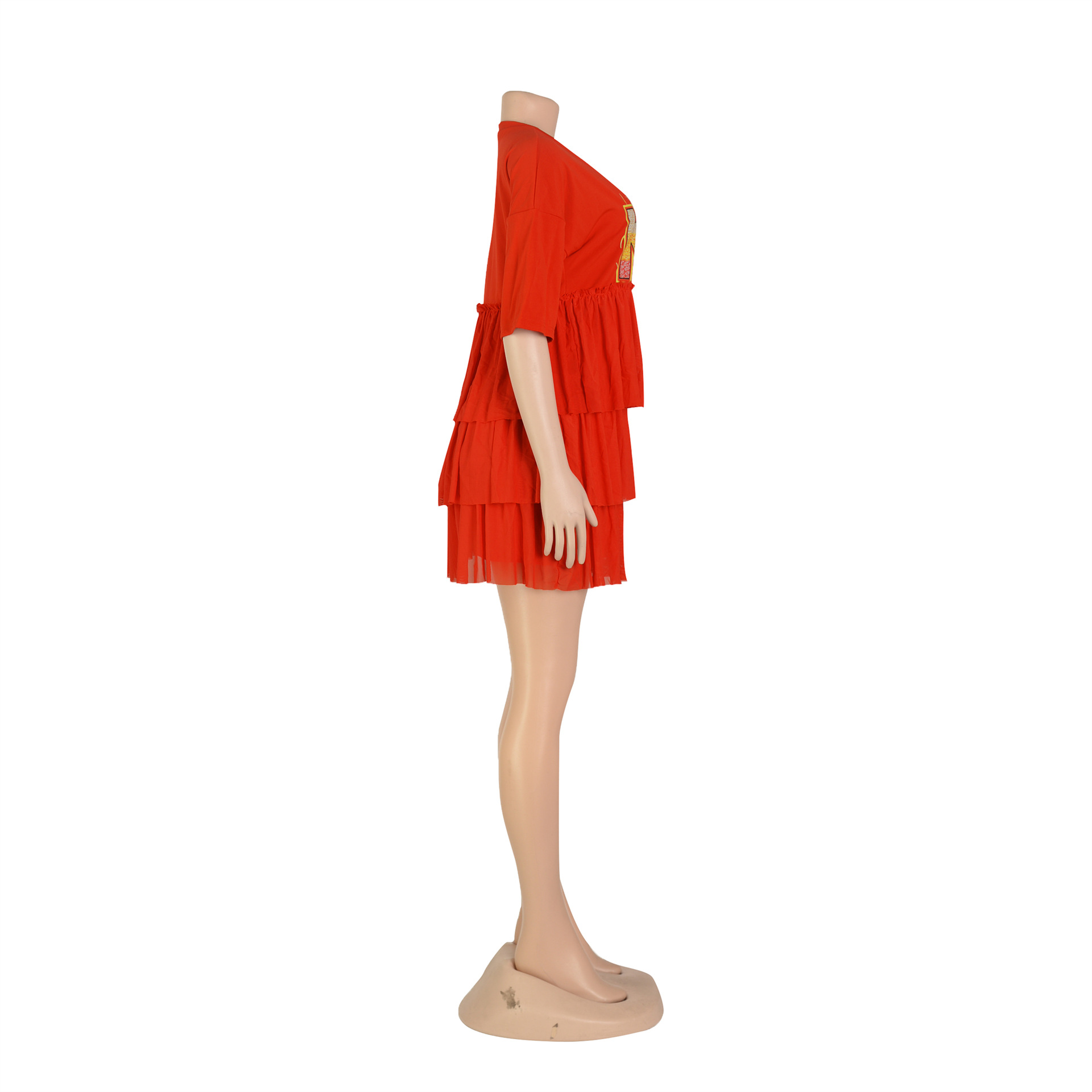 Women Clothing Printed Tiered Dress Mesh Dress T shirt Dress Summer