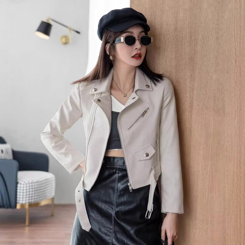 Factory direct new ladies leather washed pu leather oblique zipper motorcycle leather short coat handsome leather Factory direct new ladies leather washed pu leather oblique zipper motorcycle leather short coat handsome leather