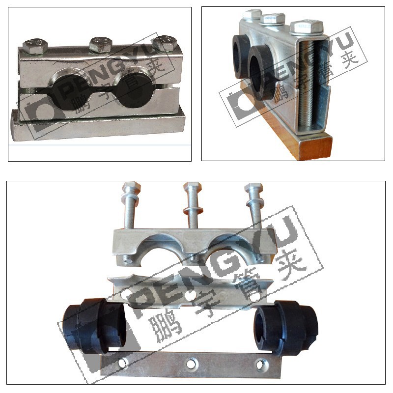 钢制防震减震双孔管夹液压船用油管减震管夹钢制减震管夹橡胶圈