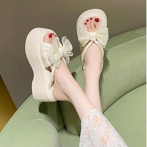 2026 Summer New Style Outdoor Niche Bowknot Thick-Soled Sandals Sweet Trendy Fashion Slip-On Slippers for Women
