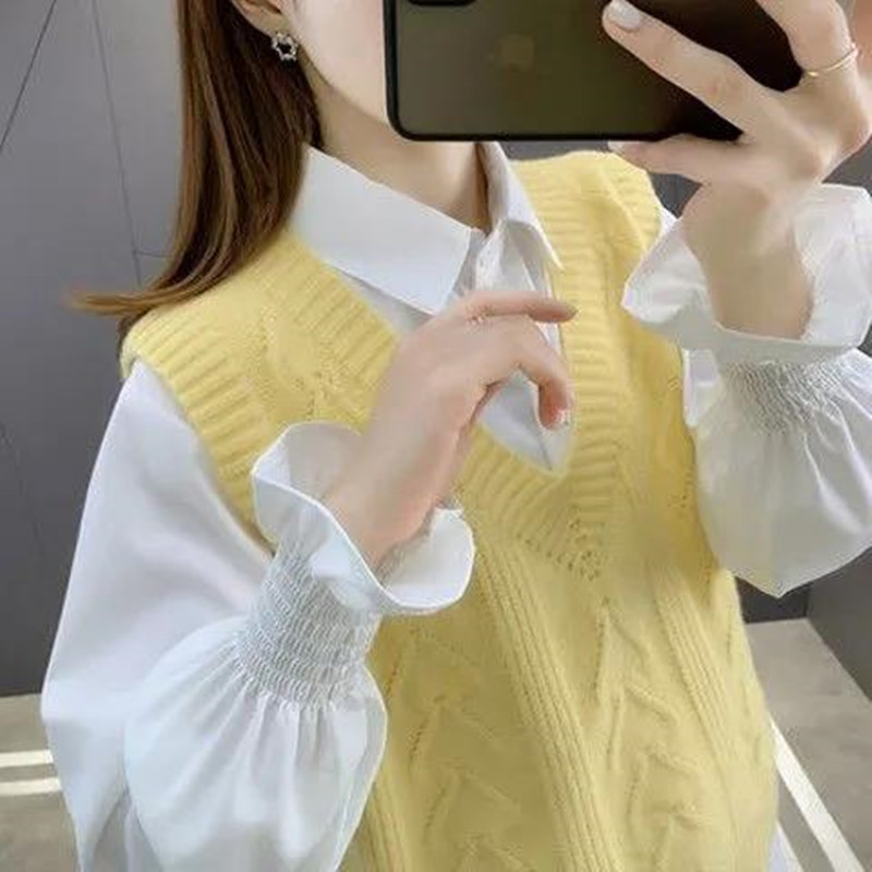 Principios de primavera y otoño 2024 nuevo chaleco popular de las mujeres Chaleco de punto suéter de las mujeres con cuello en V chaleco suelto ropa exterior image 5