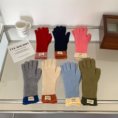 Korean Dongdaemun Design Fleece Knitted Gloves for Women - New Autumn/Winter Style, Warm and Finger-Revealing for Phone Use