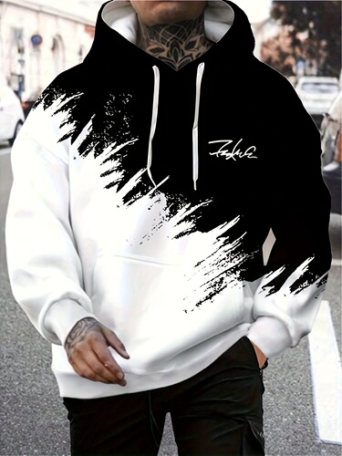 Cross-border hit men's 3D pattern print hooded sweatshirt with kangaroo pocket casual long-sleeved shirt, comfortable