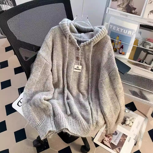 Korean Loose and Lazy Style Hooded Sweatshirt for Women - Spring and Autumn 2024 New Arrival Soft and Thick Drawstring Knit Sweatshirt Trend