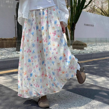 彩色半身裙蓬蓬花苞裙女夏季中长款碎花温柔风高腰显瘦a字长裙子