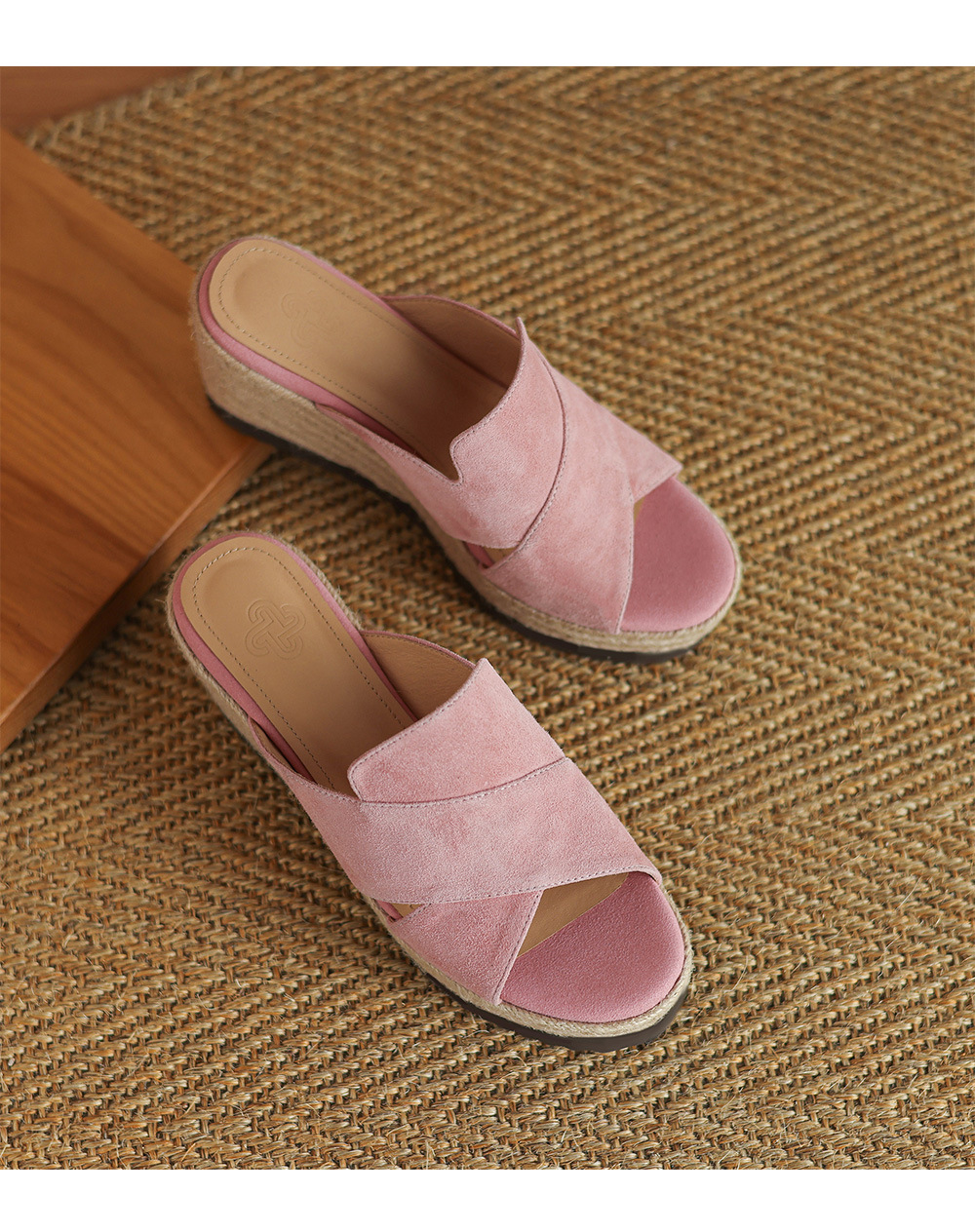 Dép sandal nữ quai ngang đế xuồng đan cói gót 7 cm — Màu đen chi tiết 20