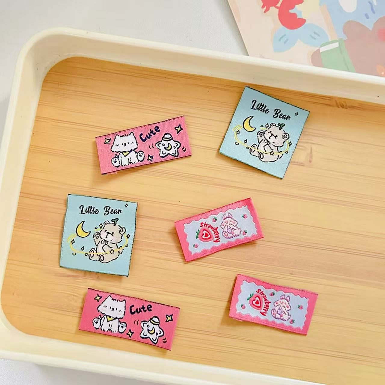 만화 직조 라벨 토끼 곰 강아지 장식 라벨 핸드북 라벨 수제 diy 가방 천 라벨 직조 라벨