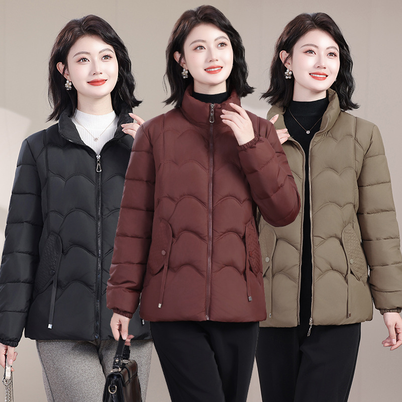2025新款妈妈装冬季棉袄时尚保暖宽松棉衣中老年外套修身立领棉服|undefined