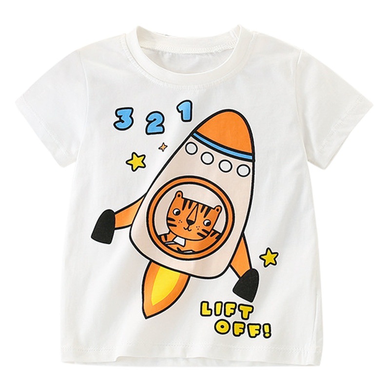 Malwee Verano de manga corta para niños nuevos europeos y americanos casual impreso guapo cuello redondo camisa camiseta para niños