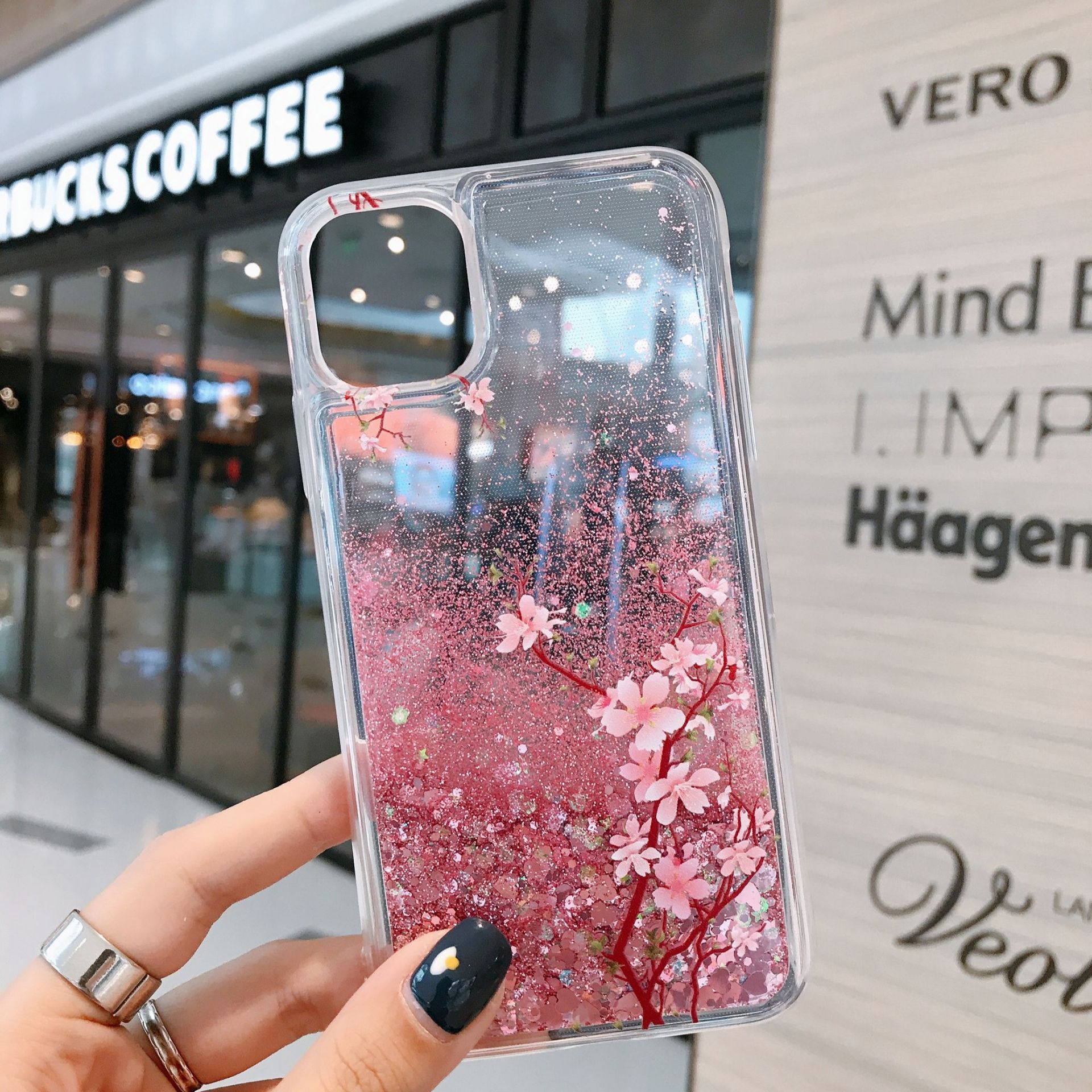 Creative Pink Peach Blossom Liquid Phone Case For Iphone 15 And 14_voghion.com