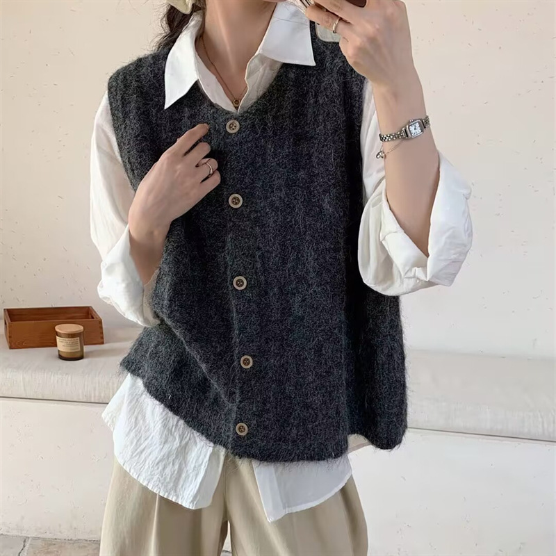 韩系简约百搭软糯慵懒风毛衣马甲女2025秋冬新款宽松叠穿针织背心|undefined