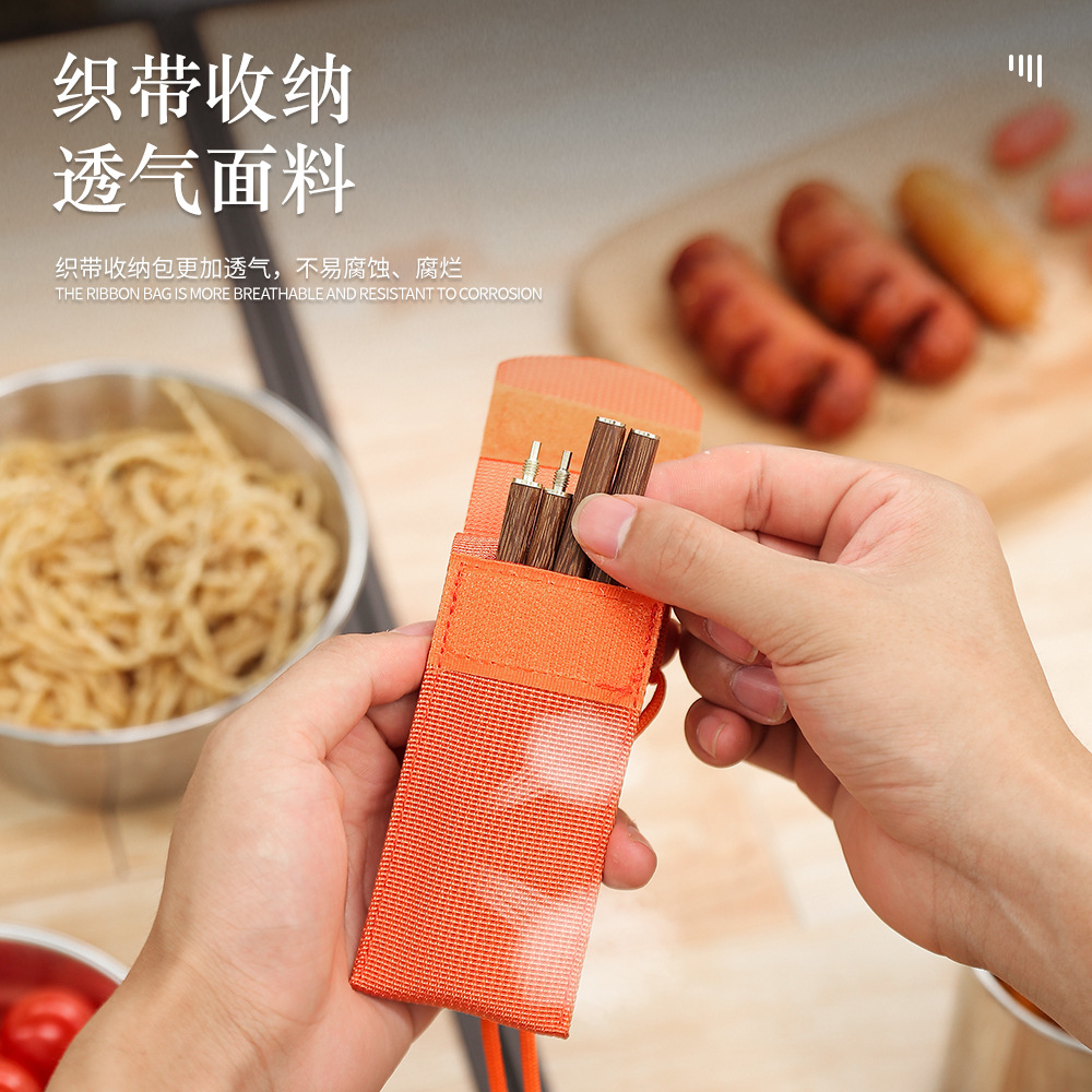 アウトドアポータブル折りたたみ無垢材箸キャンプ用ピクニック用食器ステンレス304無漆赤檀手羽木箸