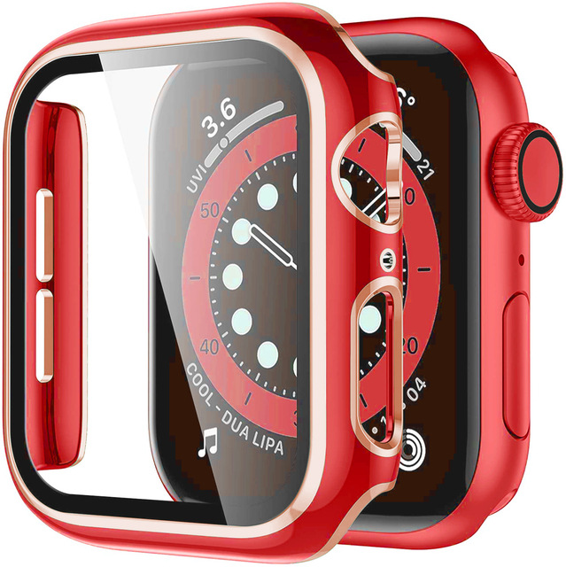 Adecuado para Apple electrochapado colgante tallado PC caso Apple Watch 7/6/SE/5/4321 Vidrio Templado
