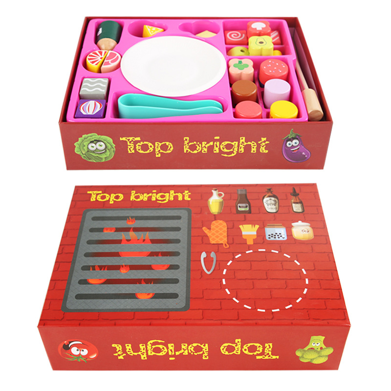 Children and Girls Play Home Simulation BBQ Barbecue Baby Educational Kitchen Kitchenware Wooden Barbecue Oven Toy Parent-Child