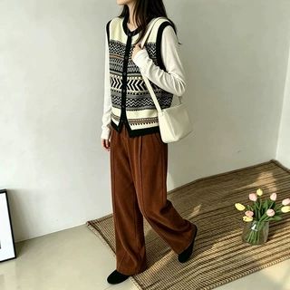 圆领复古宽松显瘦无袖纯羊毛针织开衫马甲女休闲百搭文艺范坎肩女