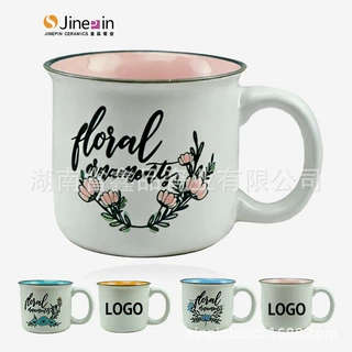 复古搪瓷杯印花马克杯彩色包边可定制LOGO咖啡水杯广告礼品杯