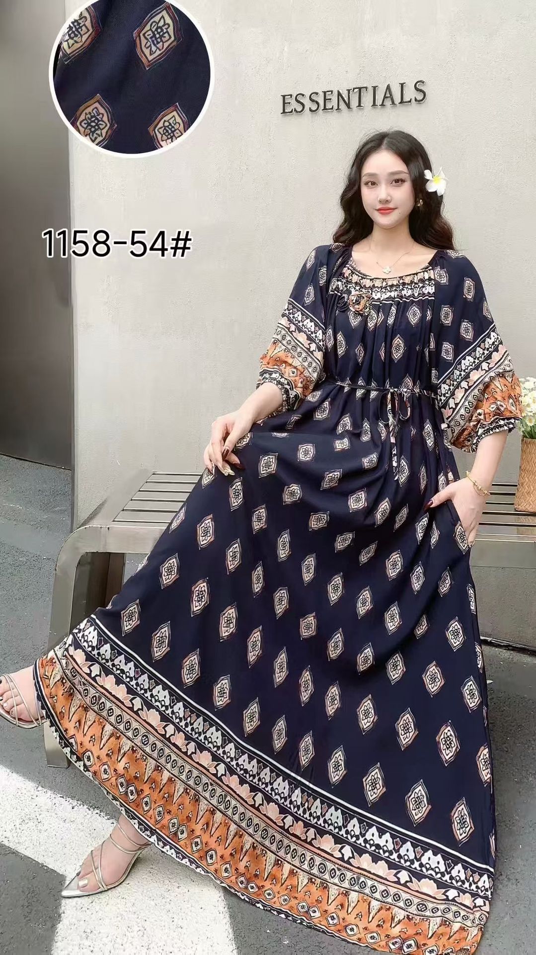 Ropa de mujer de talla grande transfronteriza europea y americana, vestido informal de algodón largo hasta la rodilla, holgado y cómodo, para verano, ropa de maternidad.