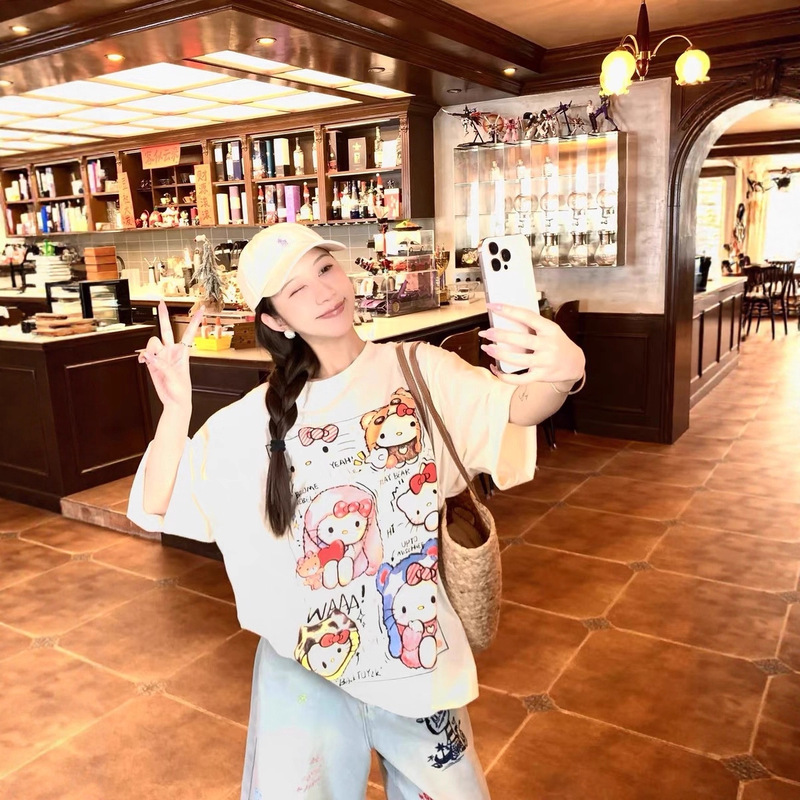 纯棉韩系卡通KT印花短袖T恤女宽松休闲潮牌可爱学生款圆领上衣ins|undefined