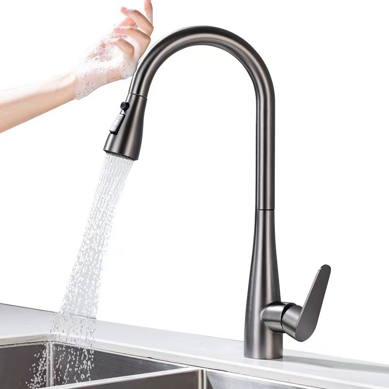 Cross-border kitchen sink, stainless steel cold and hot touch pull-out faucet, splash-proof, multi-mode water outlet, rotatable splash-proof Application Scenario