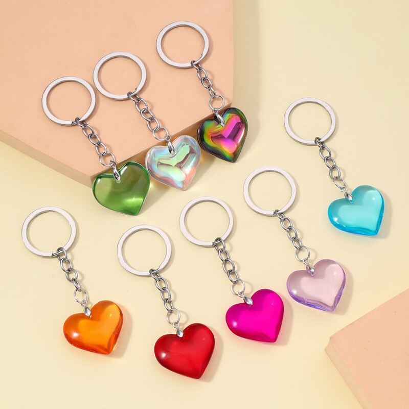 Cross-border new 3D three-dimensional glass love keychain colorful love car key ring Valentine's Day gift pendant