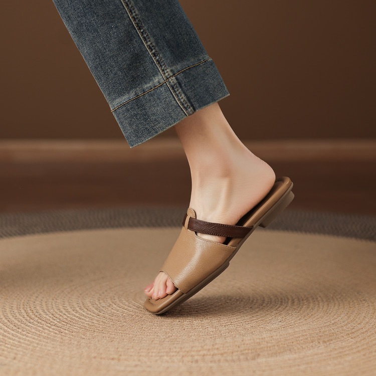 Dép sandal nữ xỏ ngón đế bệt phối màu hở mũi thời trang — màu trắng ngà, màu mơ chi tiết 74
